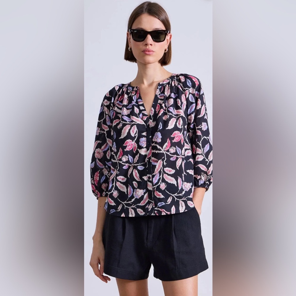 Apiece Apart Black Floral Blouse